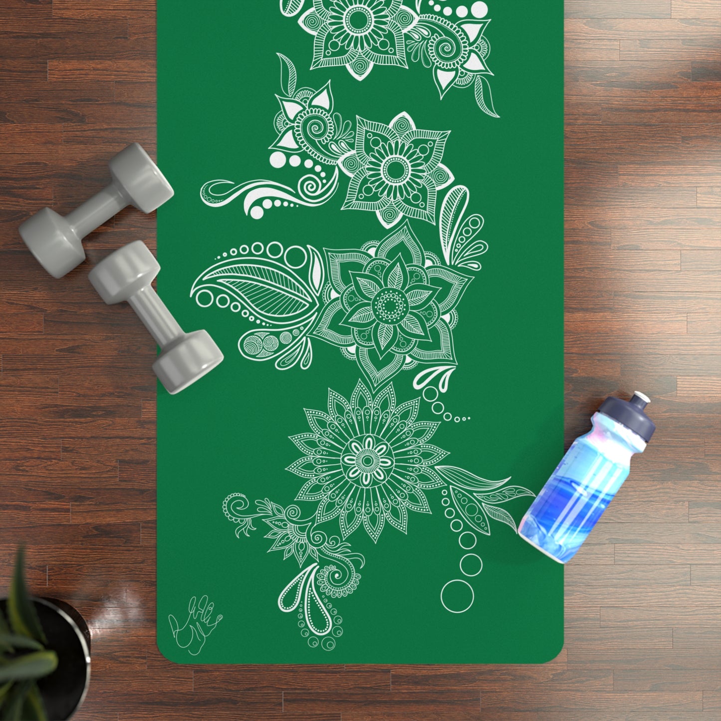 Dark Green Floral Mat