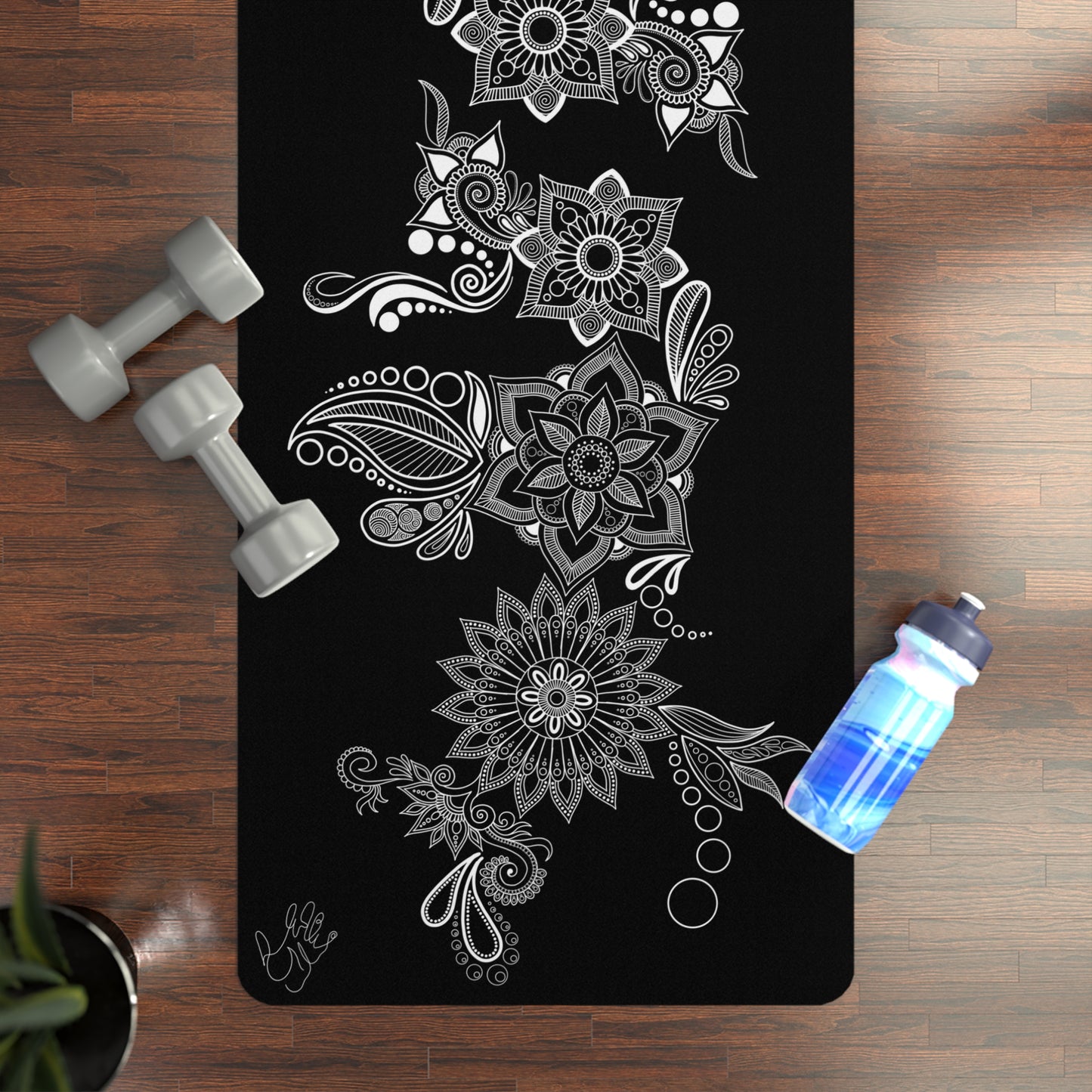 Black Floral Mat