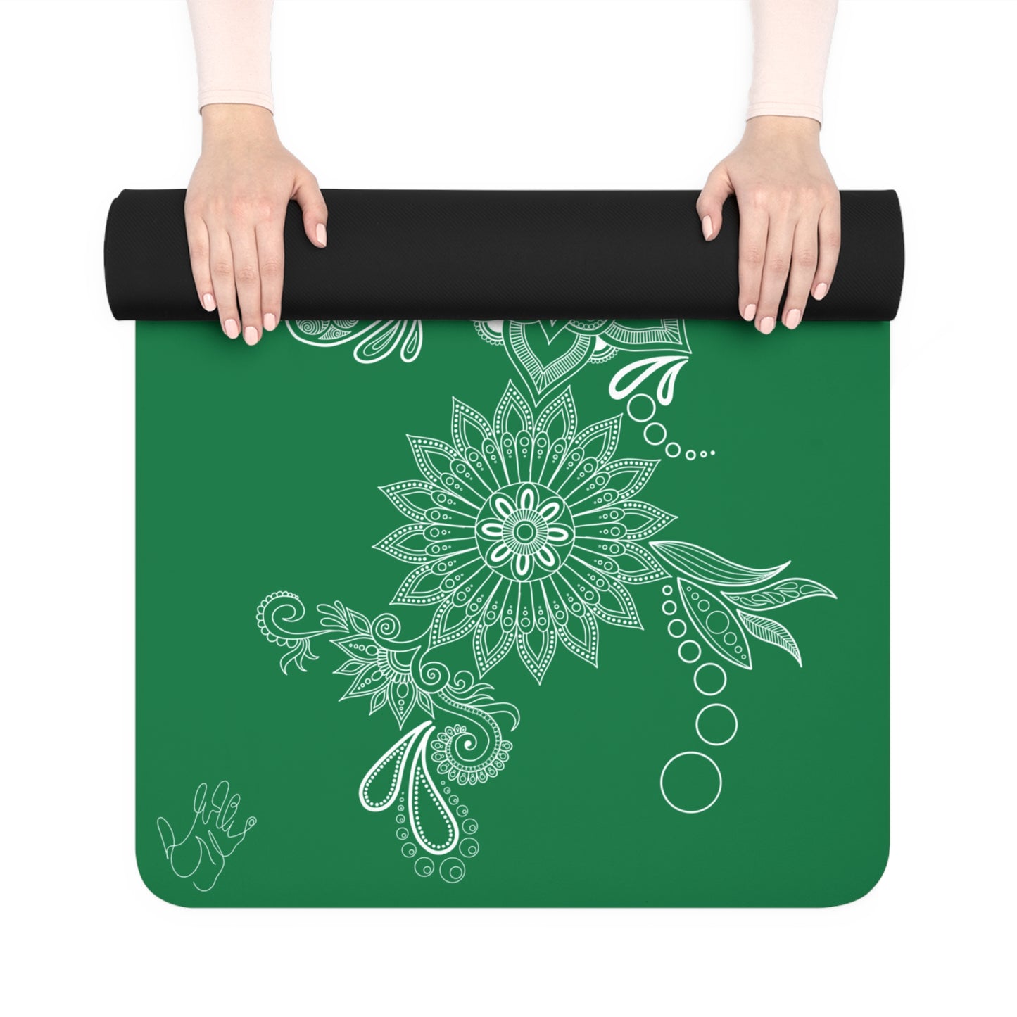 Dark Green Floral Mat