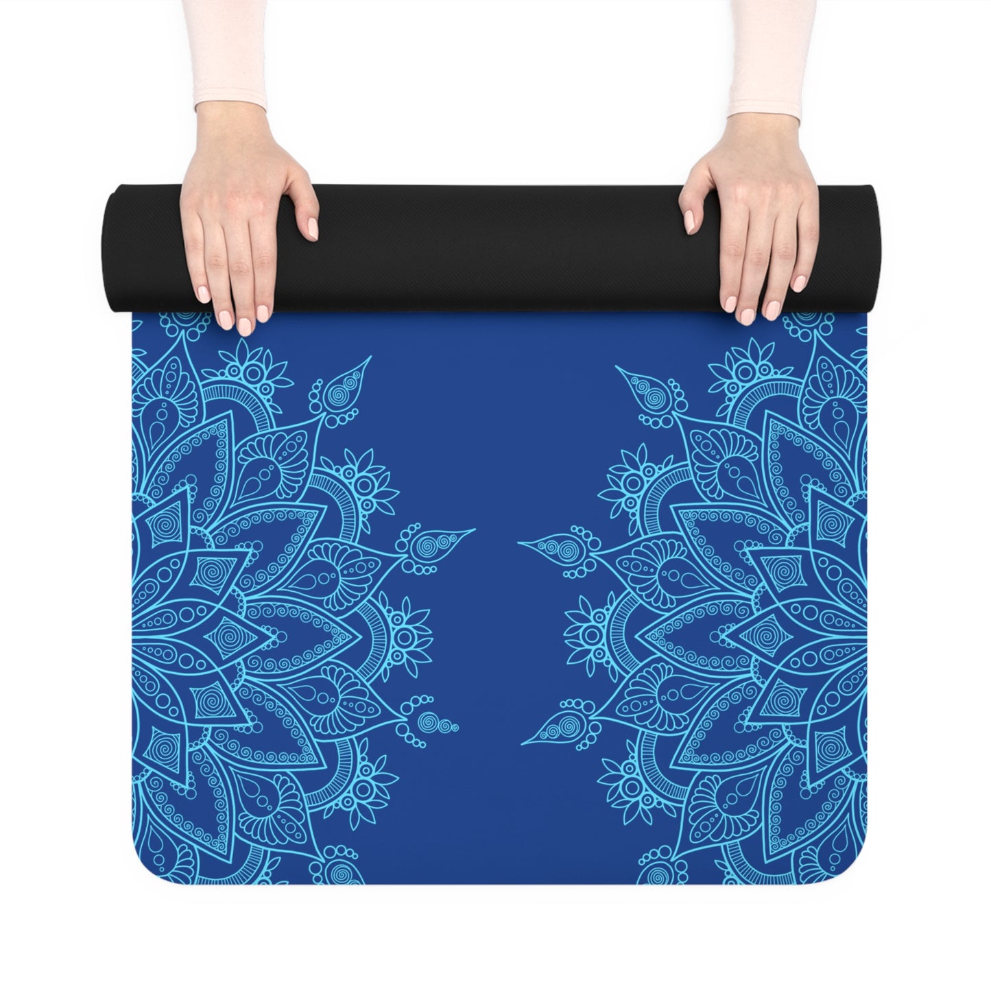 Navy blue Mandala Rubber Yoga Mat NAMASTE COLLECTION - Non-Slip for Home or Studio Practice