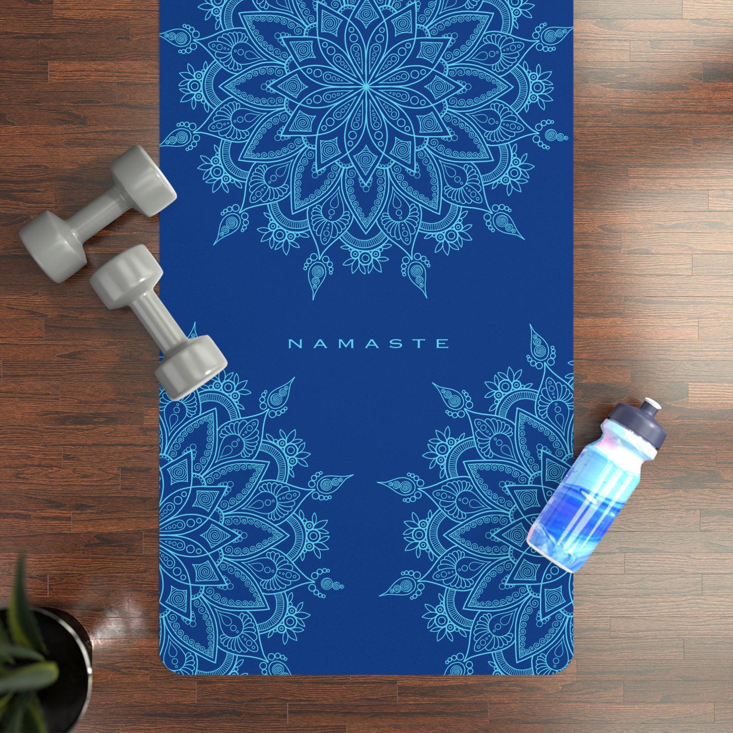 Navy blue Mandala Rubber Yoga Mat NAMASTE COLLECTION - Non-Slip for Home or Studio Practice