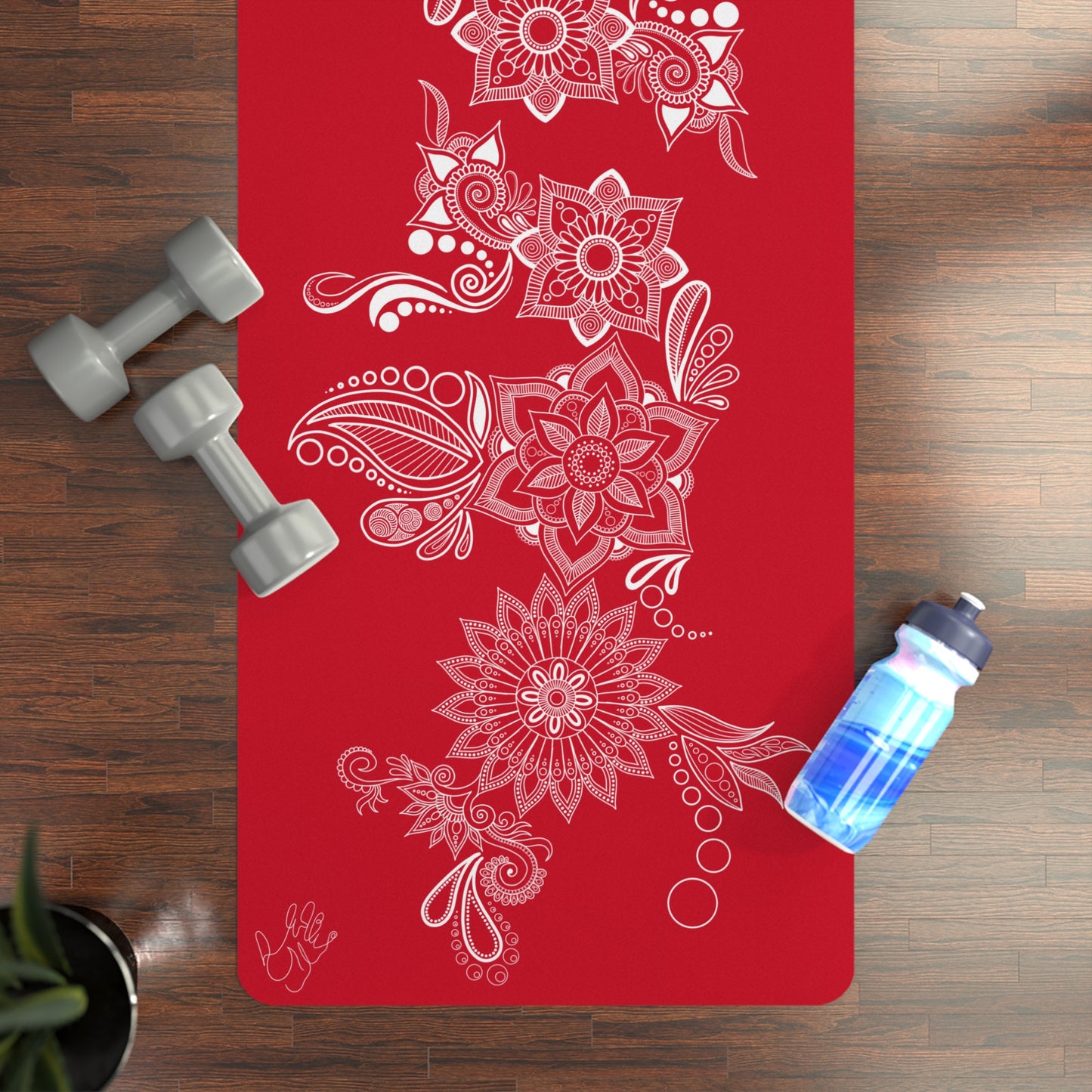 Dark Red Floral Mat